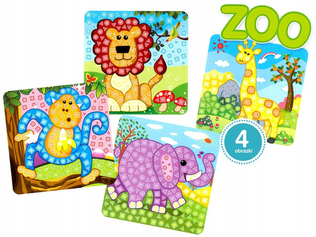 Piankowa Wyklejanka Mozaika Zwierzęta Zoo 3+ Genialny Dzieciak Askato