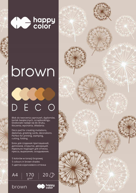 Blok papierów kolorowych Hobby Deco Brown 170 g/m² A4 20 ark. 5 odcieni – Happy Color