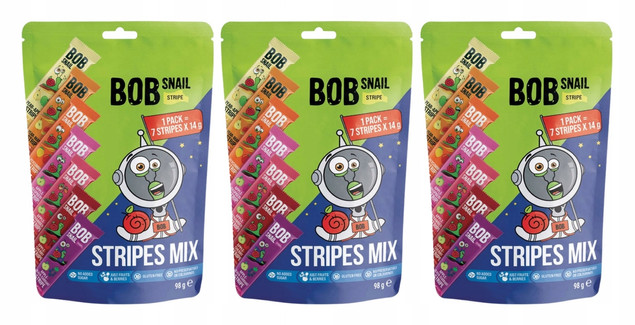 3x BOB SNAIL Pasek 7 Smaków x 14g OWOCOWE PRZEKĄSKI MIX Pasków 100% Owoce