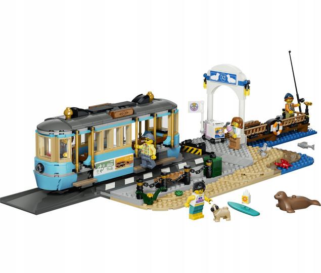 LEGO City 60506 Tramwaj przy plaży – Zestaw klocków z minifigurkami i zwierzętami