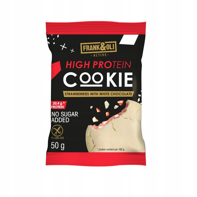 FRANK&OLI Ciastko Proteinowe TRUSKAWKA BIAŁA CZEKOLADA 50g x2