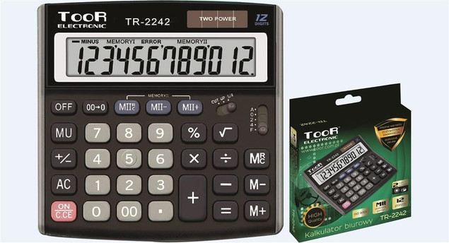 Kalkulator biurowy TooR ELECTRONIC TR-2242, 12-pozycyjny, podwójna pamięć