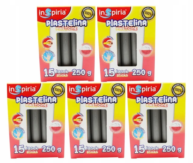 Plastelina SZARA Komplet 15 Lasek Szkolna Plastyczna 250g Inspiria x5