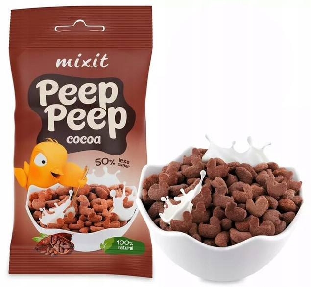 6x MIXIT Płatki Śniadaniowe Peep Peep KAKAOWE WANILIOWE Saszetki 25g