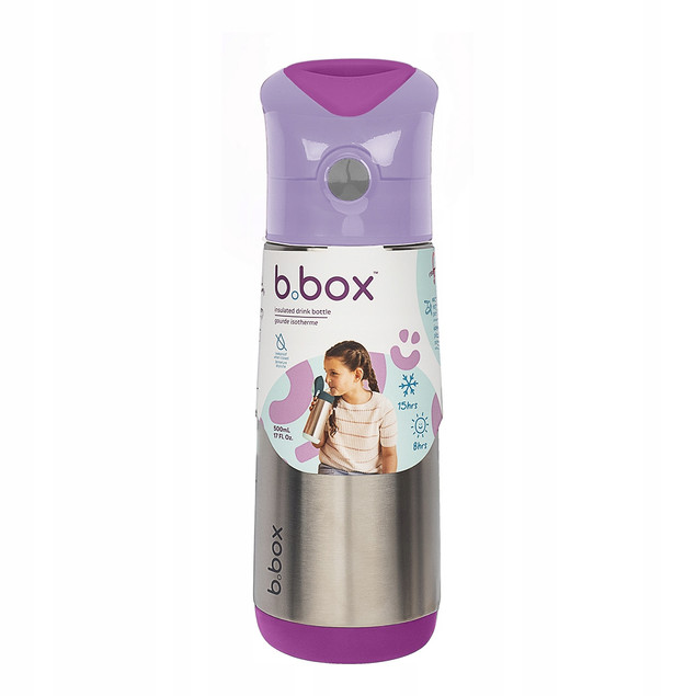 B.box Butelka Termiczna ze Słomką Bidon dla Dzieci 500ml Sugar Plum 3+ Stal Nierdzewna