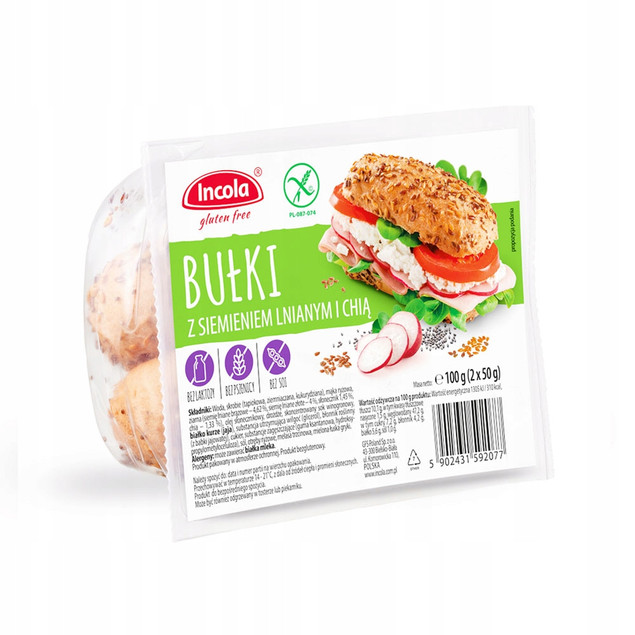 Bezglutenowe Bułki z siemieniem lnianym i chią Incola 100g