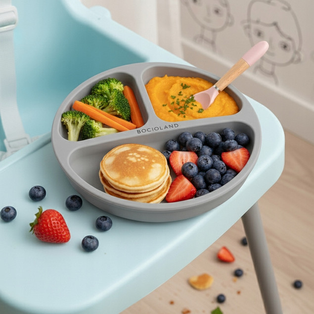 Talerzyk silikonowy z PRZYSSAWKAMI PODZIAŁKĄ dla dzieci niemowląt miseczka