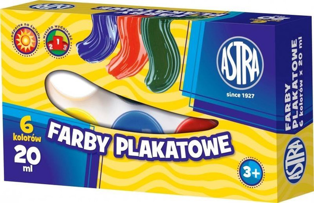 Farby Szkolne Plakatowe Do Prac Plastycznych Dla Dzieci 6 kol 20ml 3+ Astra