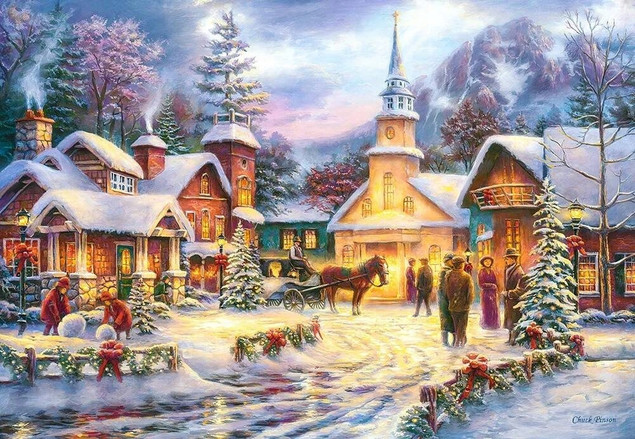 Puzzle 1500 Układanka Zima Śnieg BOŻE NARODZENIE Święta Widok Castorland