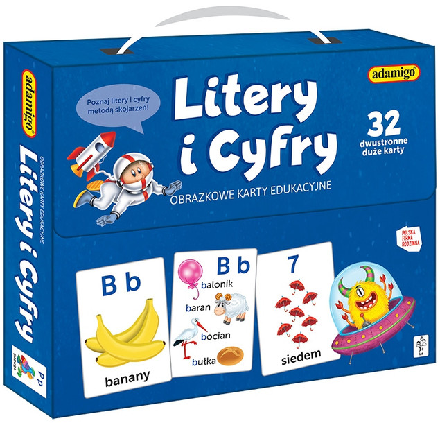 Adamigo Obrazkowe Karty Edukacyjne Litery i Cyfry dla Dzieci 3+