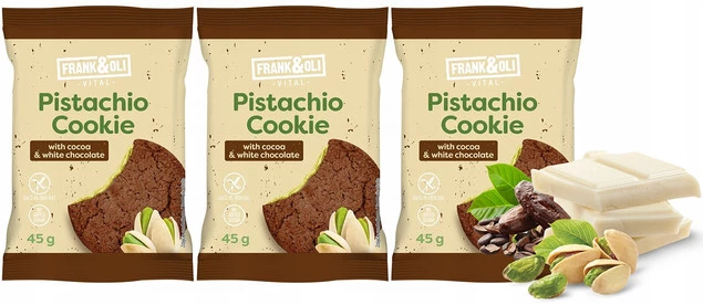 FRANK&OLI Ciastko Miękkie PISTACJA KAKAO BIAŁA CZEKOLADA Bez Cukru 45g x3