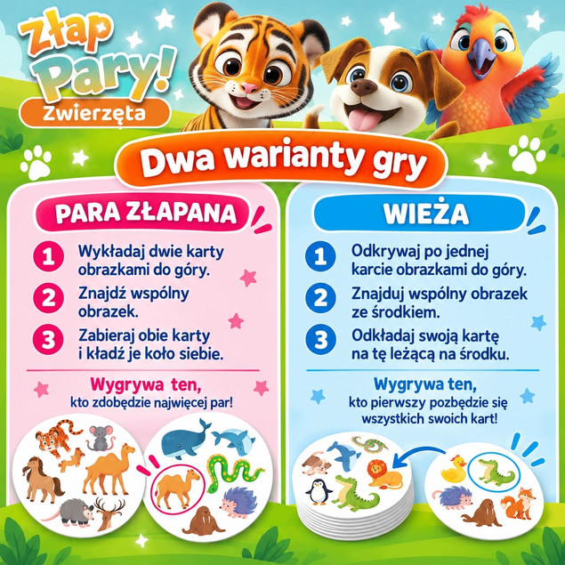 Złap pary. Zwierzątka Ale Pary Zwierzaki Gra Karciana Znajdź Parę Rodzinna