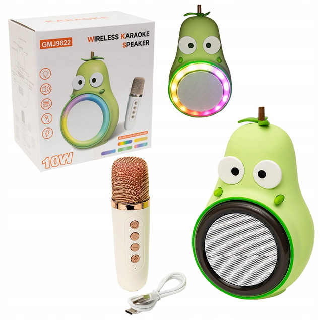 ZESTAW KARAOKE AWOKADO ASKATO GŁOŚNIK Z MIKROFONEM LED 10W PRZENOŚNY