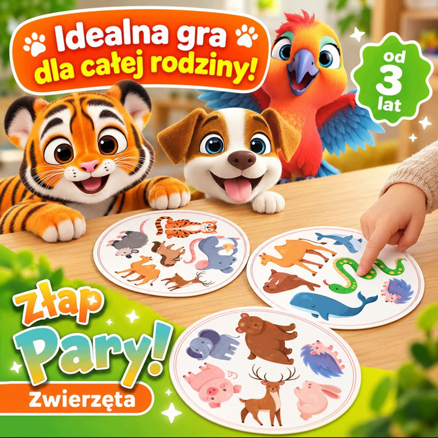 Złap pary. Zwierzątka Ale Pary Zwierzaki Gra Karciana Znajdź Parę Rodzinna