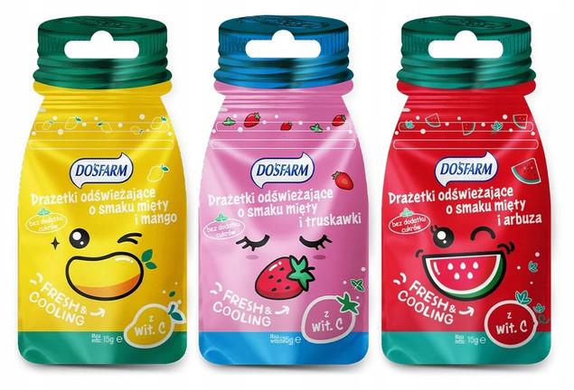 Cukierki Odświeżające Drażetki BEZ CUKRU Zestaw MIX SMAKÓW Dosfarm 15g x3