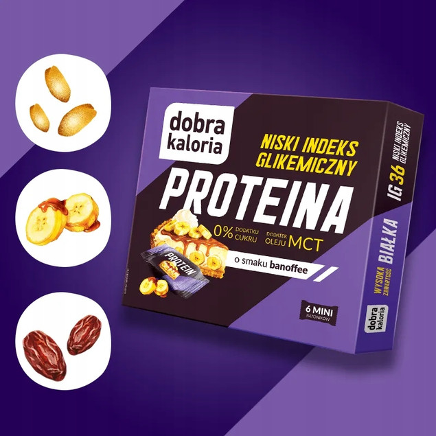 Dobra Kaloria Mini Batoniki proteinowe Banoffee 102 g Niski IG + Olej MCT