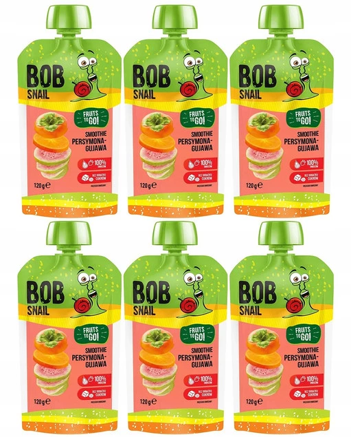 6x BOB SNAIL Smoothie PERSYMONA GUAWA Bez Dodatku Cukru Mus 120g