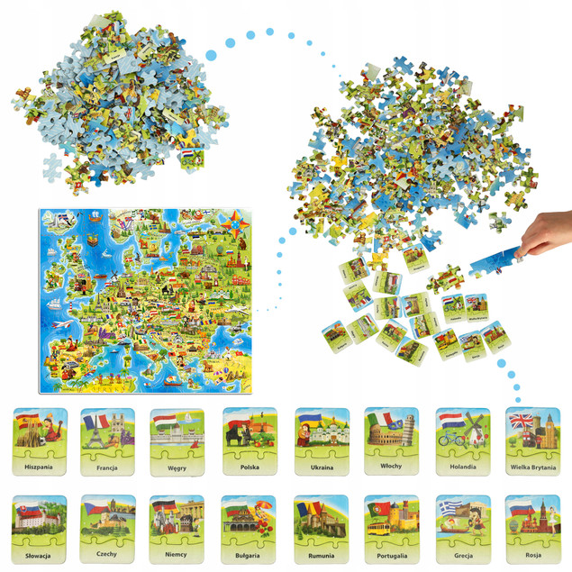 Puzzle edukacyjne dla 6 7 i 8 latka MAPA EUROPY układanka prezent z Quizem
