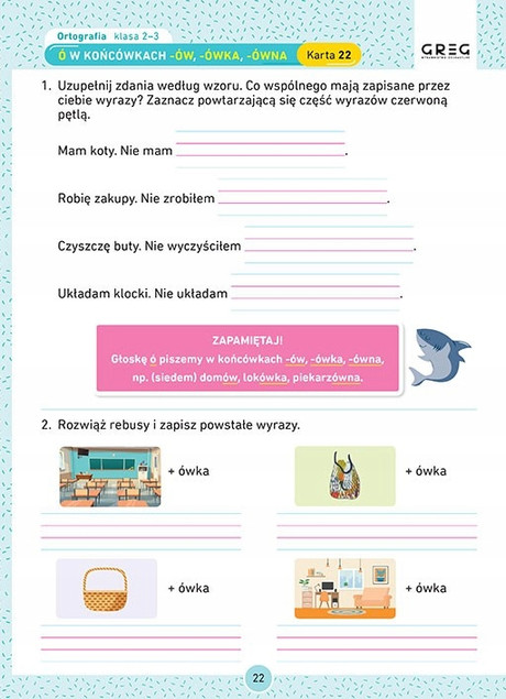 Ortografia i Gramatyka Dyktanda 2025 Karty Pracy Ćwiczenia Klasa 2-3 GREG