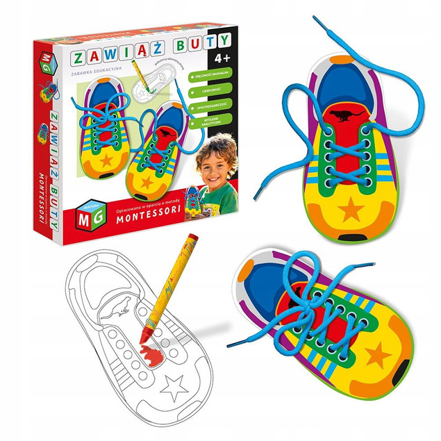 Montessori Przeplatanka Zabawka Edukacyjna ZAWIĄŻ BUTY 4+ Multigra