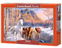 Puzzle 500 Układanka Zima KONIE Zwierzęta Góry Rzeka Las Widok 9+6 Castor
