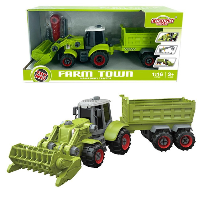 Traktor ASKATO Farm Town 1:16 z Łyżką, Przyczepą i Narzędziami do Skręcania