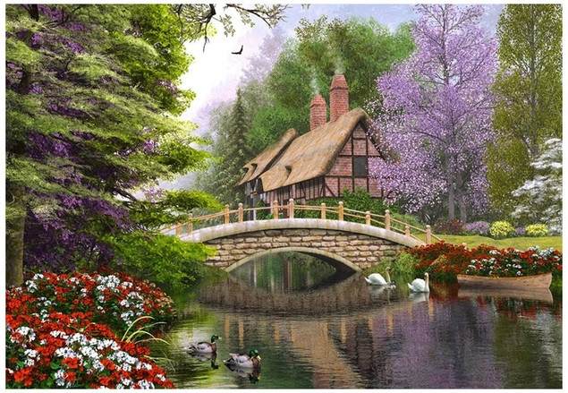 Puzzle 1000 Układanka Krajobraz Widok Las Rzeka MOST Chata Dom 9+ Castor
