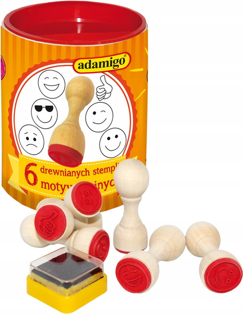 Adamigo Drewniane Stemple Buźki Emotki 6 szt. z Tusze 6946