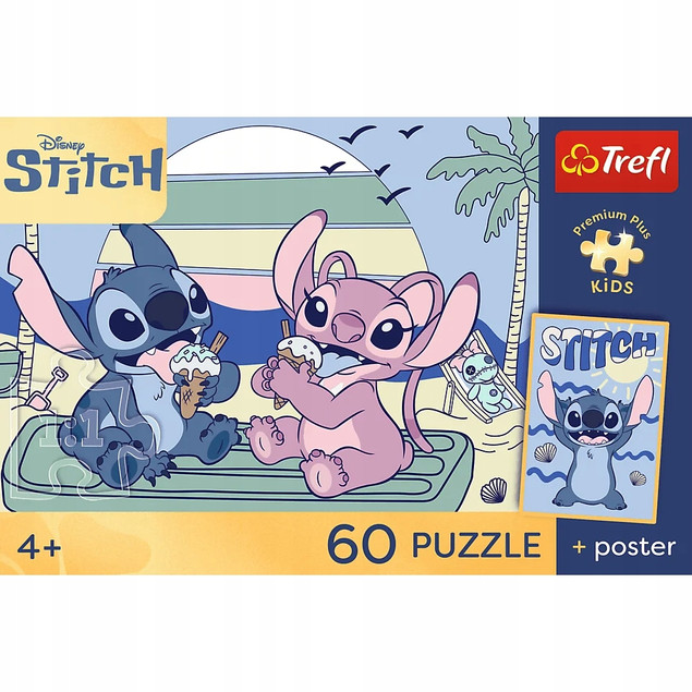 Trefl Puzzle 60 el. Lilo&Stitch Zabawa ze Stitchem + Plakat Kolekcjonerski