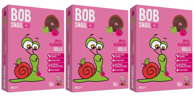 3x Przekąska Owocowa Jabłko Malina Bez Cukrów 100g BOB SNAIL
