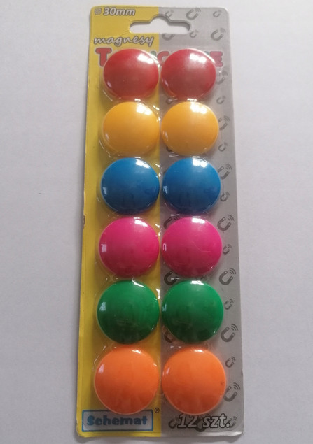 Magnesy do tablic i lodówek 30mm kolorowe 12 sztuk Schemat 1558