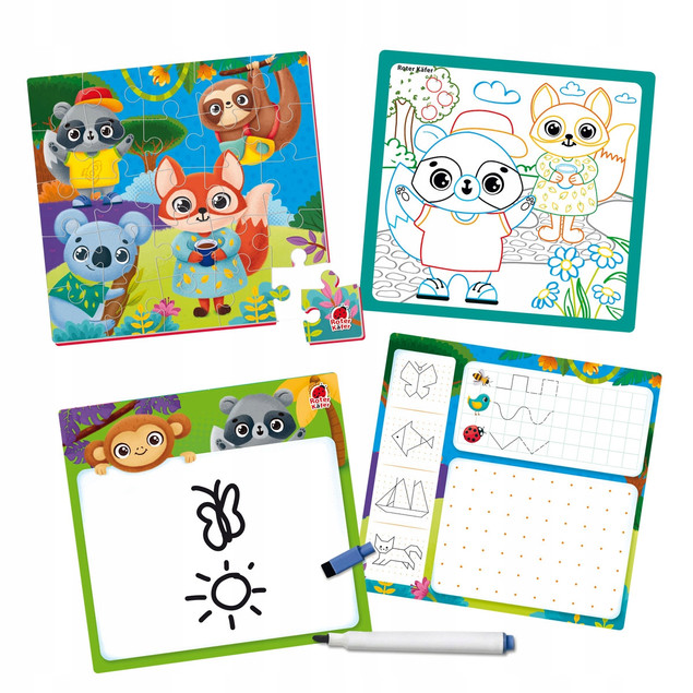 Gra Edukacyjna 4w1 Zwierzęta Roter Kafer Puzzle Książeczka Logiczna dla Dzieci