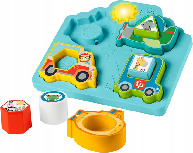Fisher-Price Układanka Interaktywna Puzzle Pojazdy i Kształty Dźwięki Światła HRP31 +9m
