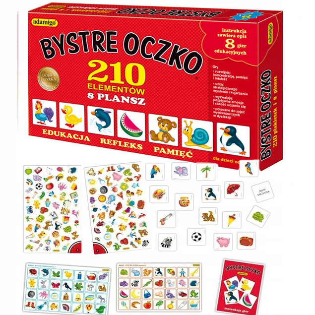 Gra Planszowa Adamigo Bystre Oczko 8w1 – Edukacyjna Loteryjka dla Dzieci 4+