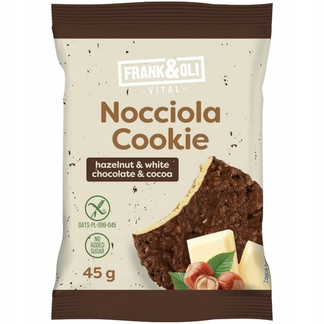 Frank&Oli Ciastko Nocciola: Cookie z Orzechem, Białą Czekoladą i Kakao 45g