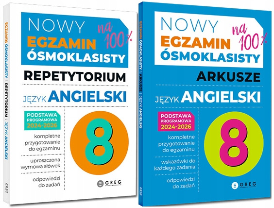 Egzamin Ósmoklasisty KOMPLET Repetytorium Arkusze J. Angielski Greg