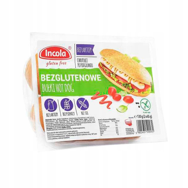 Bułki HOT-DOG bezglutenowe, bez laktozy 2*65g Incola