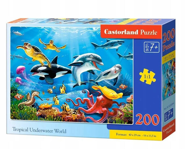 PUZZLE 200 UKŁADANKA ZWIERZĘTA MORSKIE RYBY DELFINY REKIN ŻÓLW 7+ CASTOR