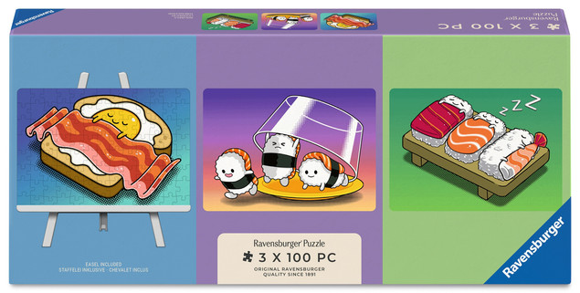 RAVENSBURGER Puzzle ze stojánkem: Denní menu 3x100 dílků