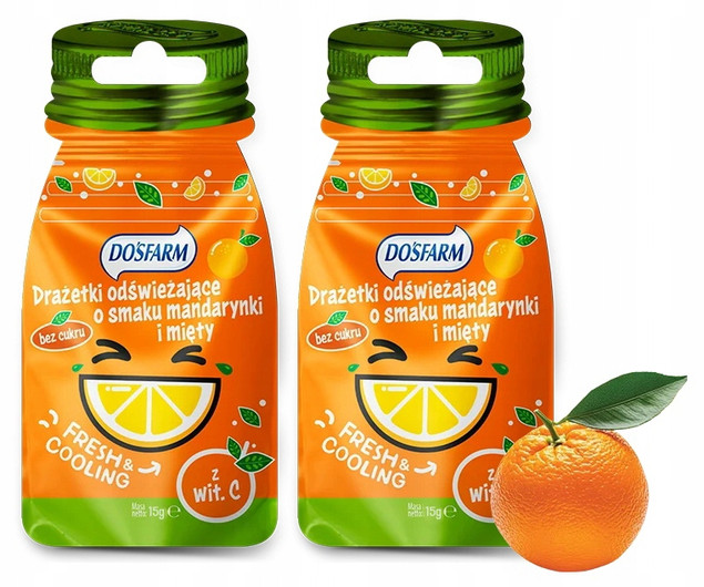 Cukierki Drażetki Odświeżające o Smaku MIĘTA i MANDARYNKA Dosfarm 15g x2