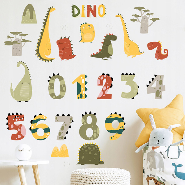 Naklejki Na Ścianę Sufit Pokoju Dziecka Cyfry Dino SAMOPRZYLEPNE Dinozaury