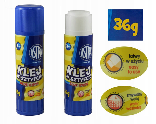 Klej w sztyfcie 36g Astra - przezroczysty bezpieczny