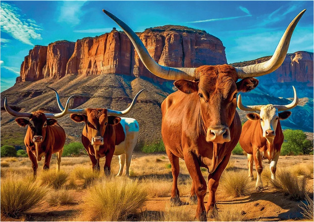Puzzle Trefl 1000 elementów USA Collection: Longhorns Krowy Teksasu