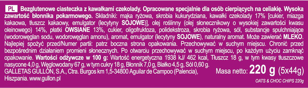 Ciastka z owsem i czekoladą bez glutenu 220g GULLON