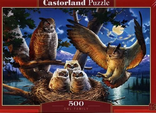 Puzzle 500 Układanka Ptaki SOWY Sowa Noc Wieczór Gniazdo 9+ Castorland