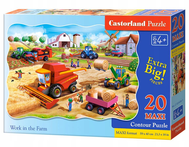 Puzzle MAXI 20 Układanka Wieś FARMA Traktor Maszyny Pojazdy Praca 4+ Castor
