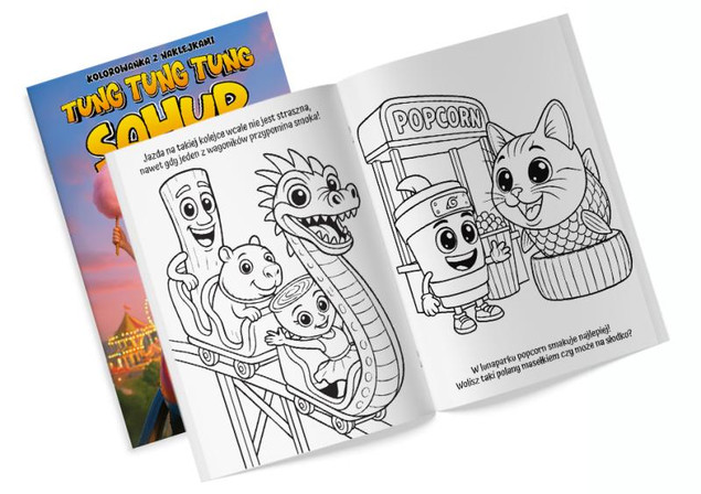 Kolorowanka z Naklejkami TUNG TUNG SAHUR w Lunaparku Martel