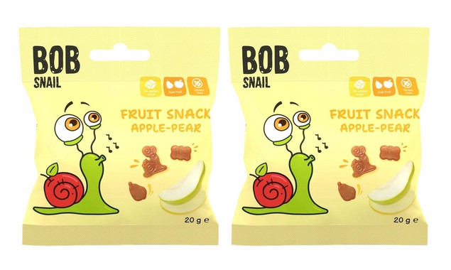 2x BOB SNAIL Żelki Owocowe JABŁKO GRUSZKA Bez Dodatku Cukru 2x 20g (40g)