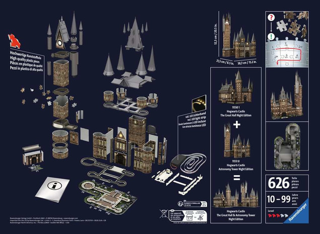 Ravensburger Puzzle 3D Budynki nocą: Zamek Hogwarts Wieża 540 elem.