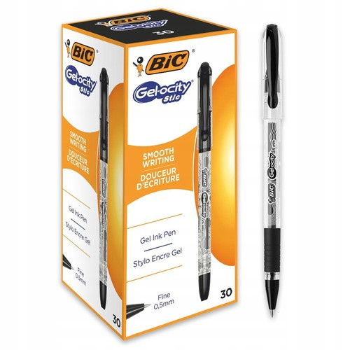 30x Długopis Żelowy 0.5 mm Czarny Gel-Ocity Stic Bic